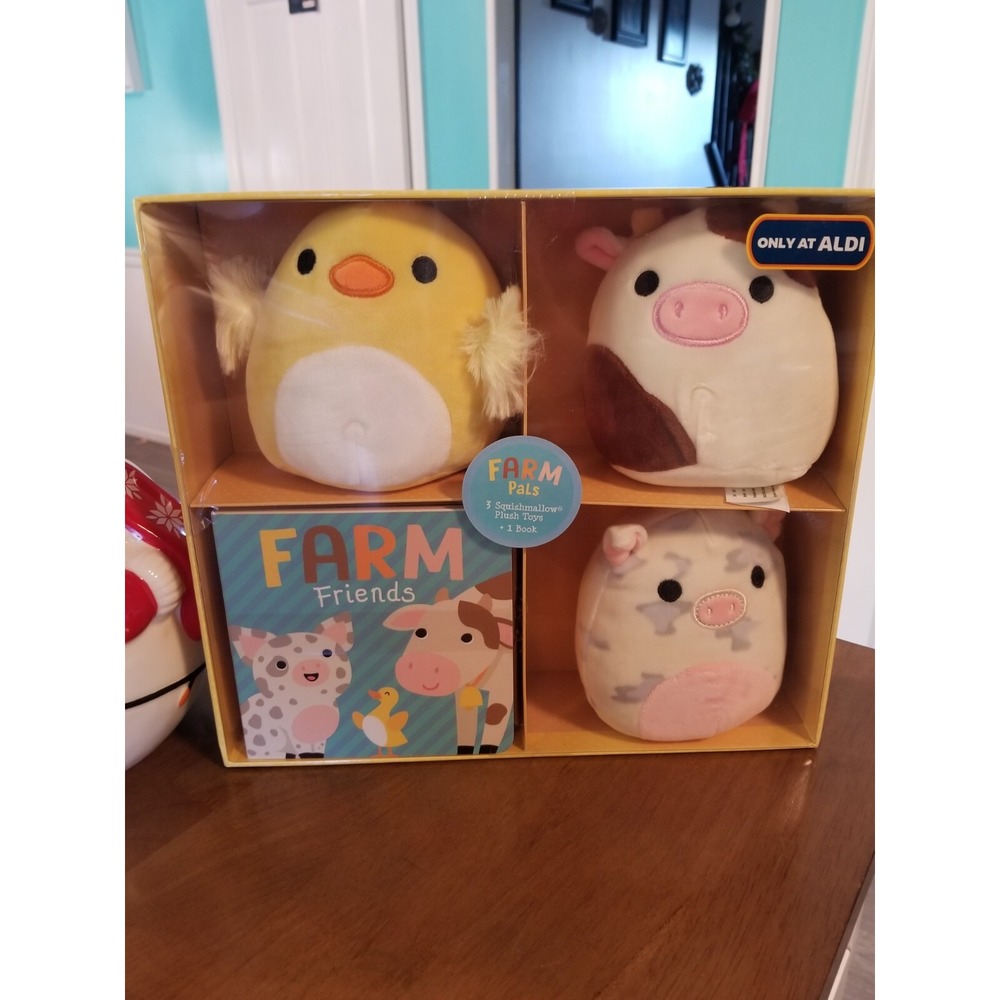 NWT Squishmallows Farm Pals Book Set 4.5" Ronnie Cow, Rosie Pig, Aimee Chick HTF